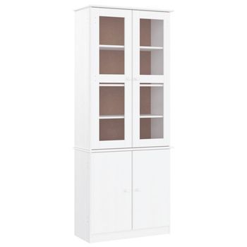 Armario Vitrina Alta Madera Maciza Pino Blanco 77x35x186,5cm Vidaxl