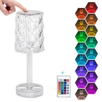 Aigostar LED Lámpara de Mesa de Cristal, 16 Colores y 4 Modos Lámpara de Noche de Rosa Diamante con Control Táctil y Control Remoto, USB-C Recargable Regulable Romántica Luz Nocturna para Dormitorio