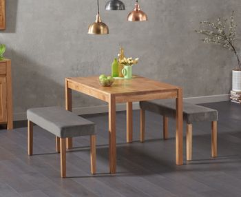 Oxford 120cm Solid Oak Dining Table with Mia Grey Velvet Benches