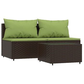 Set Muebles De Jardín 3 Uds Y Cojines Ratán Sintético Marrón Cfw523998