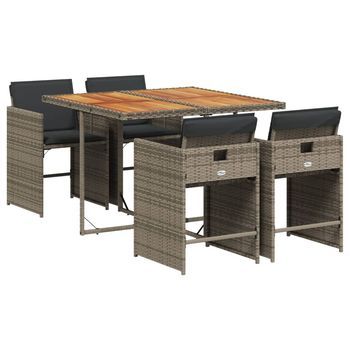 Set Comedor De Jardín 5 Piezas | Mueble De Jardín Con Cojines Ratán Sintético Gris