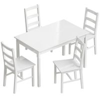 homcom juego de comedor de 5 piezas para 4 personas mesa rectangular y sillas de madera maciza para espacios pequenos blanco