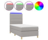 cama box spring colchon y luces led tela gris claro 90x200 cm rayas horizontales