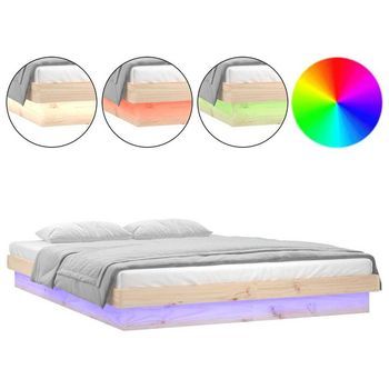 Estructura De Cama Doble Pequeña Led Sin Colchón Madera Maciza Vidaxl