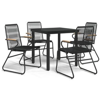 Juego De Comedor De Jardín 5 Uds | Conjunto Mueble Jardin Mesa Y Sillas Ratán Pvc Negro