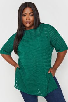 Yours Camiseta Verde Rayas De Tejido Malla, Mujer Curvy Y Tallas Grandes, Yours