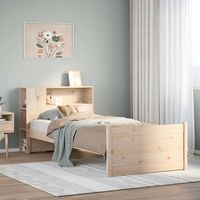 cama con estanteria sin colchon madera maciza de pino 100x200cm v2403 unico  marron