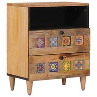 mesita de noche - mueble para dormitorio - madera de mango maciza - natural 50x33x62cm