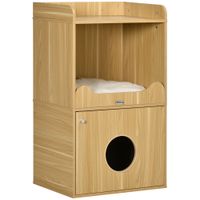 pawhut casa de bano para gatos mueble de arena para gatos 3 niveles compartimiento cerrado con una puerta 1 cojin 60x45x103 cm   aosom espana