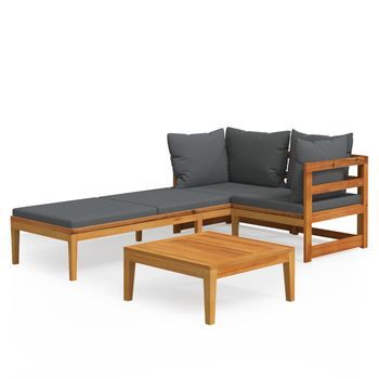 Muebles De Jardín 3 Piezas | Mobiliario De Jardín Cojines Gris Oscuro Madera De Acacia