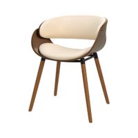 silla de piel sintetica beige y chapa de nogal