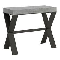 consola extensible con patas en x xenia 90x40196 o 90x40300 cm-color gris cemento-3 alargaderas gruesas