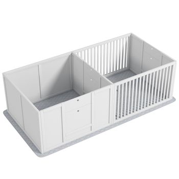 PawHut Wurfbox para cachorros, con almohadilla, fácil de limpiar, madera, 166x80x50 cm, Blanco   Aosom España