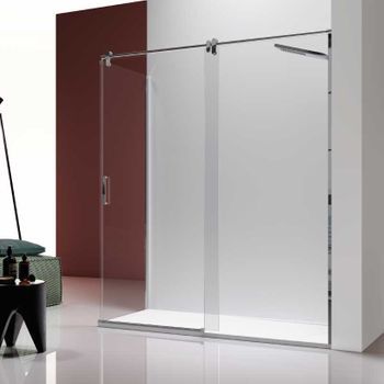 Frontal De Ducha + Puerta Corredera Slim Perfil Cromado 130 Cm Pared Lateral: 76 - 79 Cm