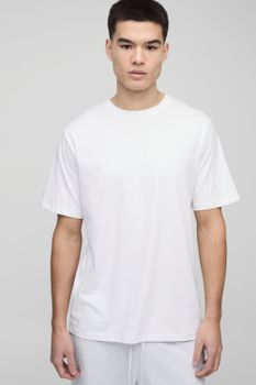 Hombre. Camiseta Básica Con Cuello De Caja, Blanco