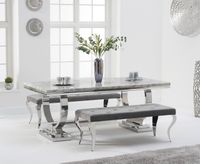haven 180cm grey marble table with grey velvet fitzrovia bench