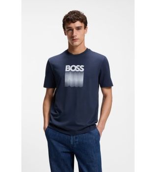 BOSS para hombre. 50556009 Camiseta Insignia marino (S), Casual, Algodón, Manga corta