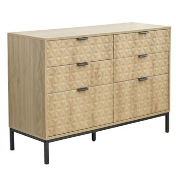 Cómoda de 6 cajones en mdf con decoración en melamina madera clara