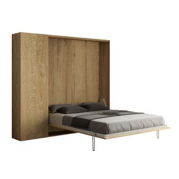 Cama Abatible 160 Vertical Kentaro Con Columna Roble Natural