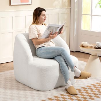 Sillón Acolchado De Polar, Diseño Moderno, Con Respaldo Y Reposabrazos Acolchados, Para Sala, Dormitorio, Oficina, Blanco Crema