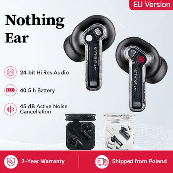 Auriculares inalámbricos Bluetooth Nothing Ear con cancelación activa de ruido de 45 dB, tecnología ANC, altavoz de 11 mm y audio de alta resolución de 24 bits con LDAC y LHDC.