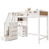 litera infantil con escritorio y almacenaje cama litera 90x200 cm de madera maciza blanco y natural