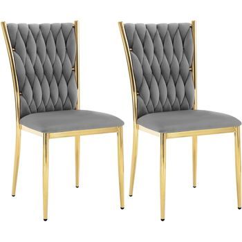 Set 2 Sillas De Comedor Sillas De Cocina De Terciopelo Con Respaldo Alto Tejido Patas De Metal - Gris Oscuro - Woltu