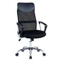 costway silla de oficina ergonomica con ruedas altura 112-122cm reposabrazos respaldo malla y cuero pvc inclinacion carga 150kg negro