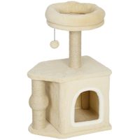 pawhut arbol para gatos altura 66 cm torre para gatos con cama cueva plataforma bola colgante y poste de yute beige