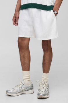 Pantalón Corto Holgado De Mezcla De Lino Con Cintura Elástica, Blanco