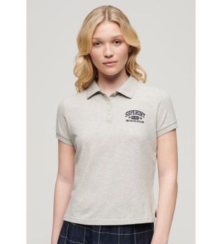 Superdry para mujer. W6011869A Polo ajustado 90s gris (L), Casual, Algodón, Manga corta