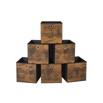 Caja Almacenaje con Asa Organizadora de Tela Oxford y Tela no Tejida Ajustable Plegable, Marrón Rústico + Negro / 30 x 30 x 30 cm