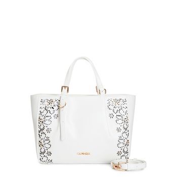 bolso shopping floral cortado a láser con remaches, asas ajustables y bandolera extraíble white taglia unica