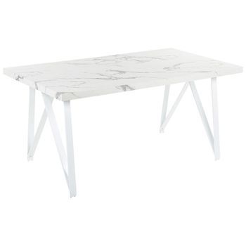 Mesa De Comedor Blanco Gris 160 X 90 Cm Mdf Tablero Efecto Mármol Grieger