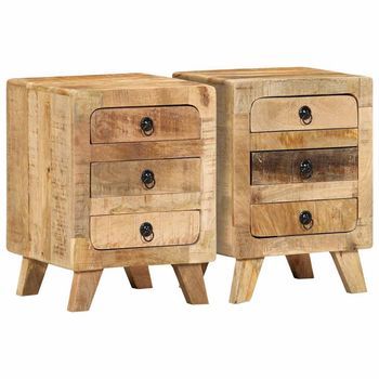 Mesilla De Noche 2 Uds 37x32x50 Cm Madera Mango Rugosa Vidaxl