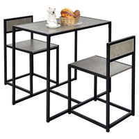 costway set con mesa compacta y 2 sillas con estructura de metal para pequenos espacios cocina comedor bistro gris