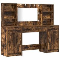 conjunto de mesa de vestidor con led 3 piezas roble ahumado