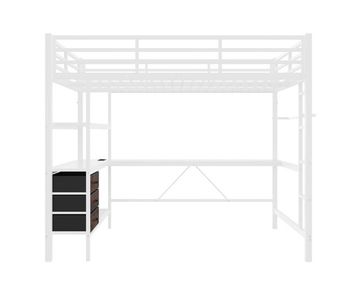 Cama alta 140*200cm - con luces led, escritorio, toma de corriente + usb, 3 cajones, estantes, barandilla, escalera - blanco