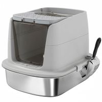 pawhut arenero para gatos de acero inoxidable l con tapa abatible pala metalica bolsa desodorizante facil limpiar gris claro
