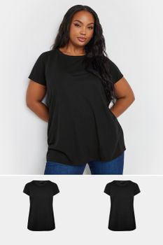 Yours Juego 2 Camisetas Negras De Manga Corta, Mujer Curvy Y Tallas Grandes, Yours