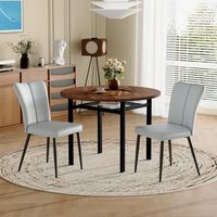 conjunto de mesa y 2 sillas - comedor - mdf metal y cuero pu - marron y gris 100x100cm