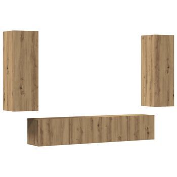 Muebles Tv De Pared 4 Uds | Mueble De Salón | Mesa De Tv Madera Ingeniería Roble Artesanal