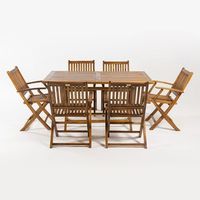 conjunto para exterior de madera teca mesa rectangular 150 cm y 6 sillones plegables madera teca grado a tratamiento al agua aplicado juego de comedor de teka set sillas y mesa de teka
