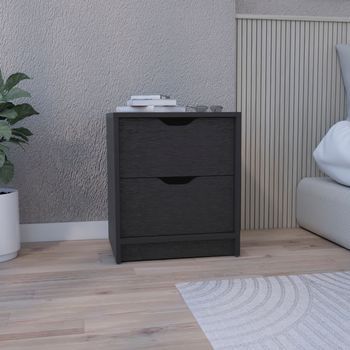 Mesita De Noche Basilea En Melamina Con 2 Cajones De Rieles Metalicos , Negro , 48 Cm  X 41 Cm  X 36.3 Cm