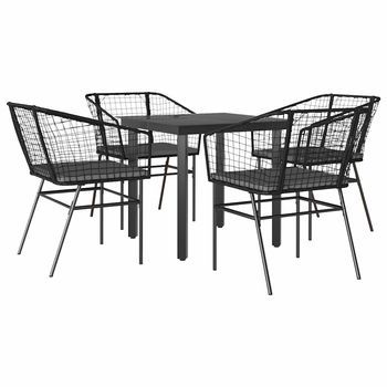 Juego De Comedor Jardín 5 Uds Cojines Ratán Sintético Negro Cfw130575