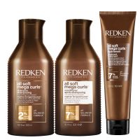 set de rutina hidratante y nutritiva intensiva all soft mega curl para cabello rizado y ondulado de redken