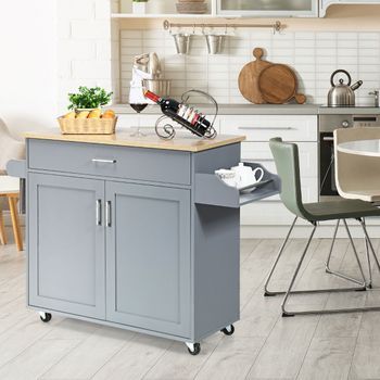 Carro De Cocina Con Ruedas De Goma Y Repisa Regulable En 3 Posiciones Gris 116x40x85 Cm