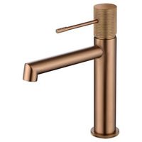 griferia monomando lavabo en laton con acabado oro rosa cepillado y cartucho ceramico