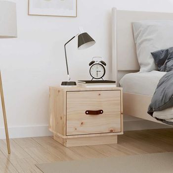 Mesita De Noche - Mueble Para Dormitorio - Madera De Pino - Natural (40x34x35cm)