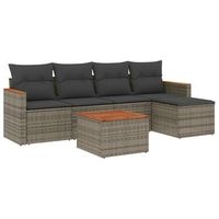 conjunto de muebles de jardin 6 uds  mesa y sillas y cojines ratan sintetico gris